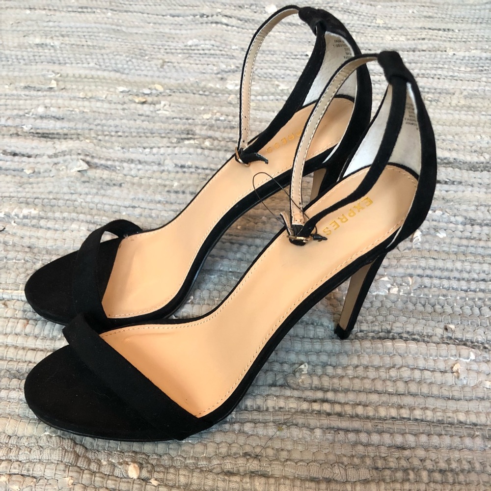 Thin black strappy heels